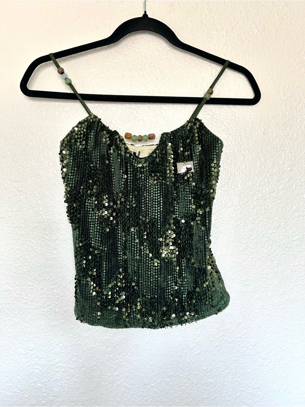 Emerald Sequin Camisole Top with Beaded Straps